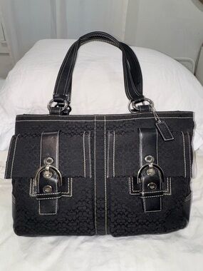 Y2K Vintage COACH SoHo Jacquard Black Large Purse Tote